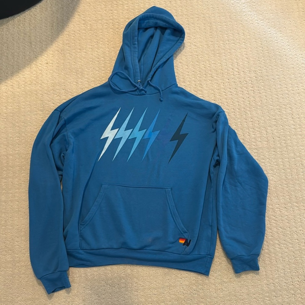 Aviator Nation Blue Lightning Bolt Hoodie Size Small